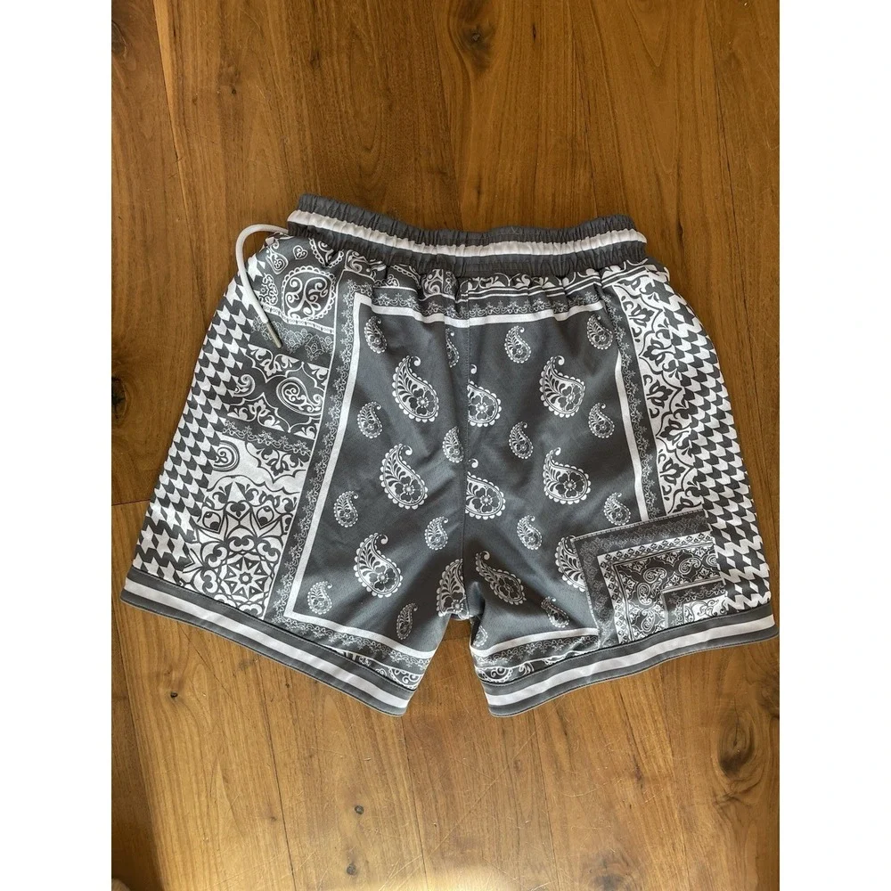 Kinetic Kings Mens Paisley Bandana Mesh Basketball Shorts Gray White Size M